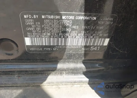 2020 Mitsubishi Outlander Se 2.4 z USA, uszkodzony, nr VIN JA4AD3A3XLZ022231